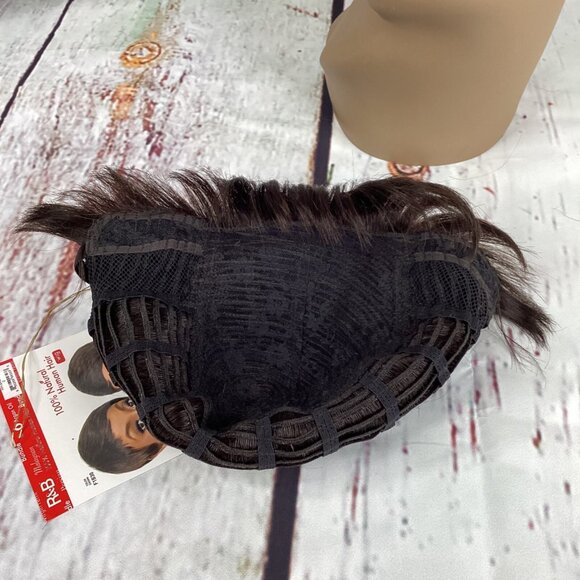 Salon #2 Darkest Brown Short Taper with Bang Wig 100% Human Hair Adjustable Clas - Picture 6 of 7